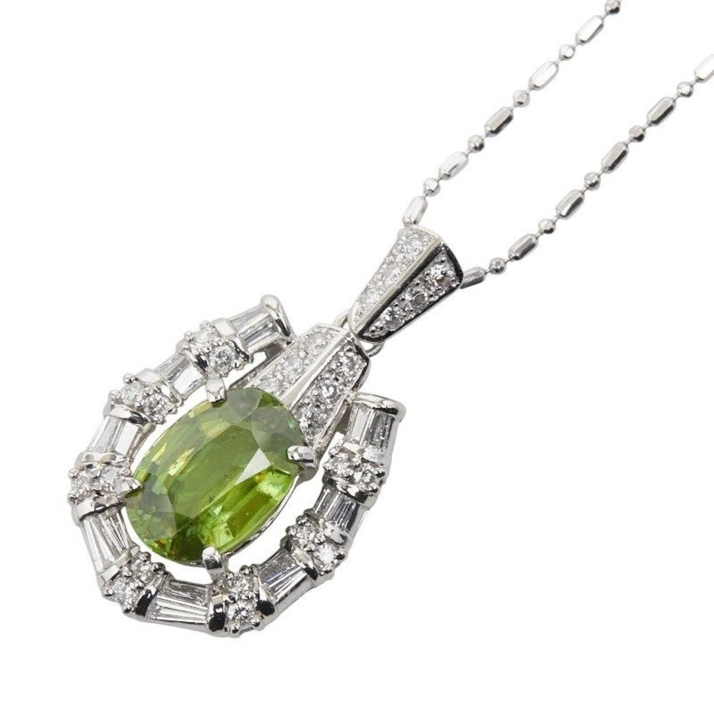 Unbranded Sphene & Diamond Platinum 900 Pendant Necklace Silver
